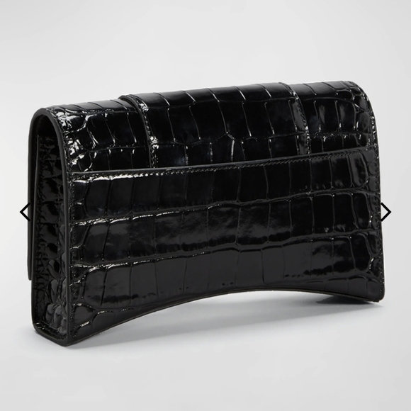 NEW - Authentic Balenciaga hourglass shiny Mock-Croc chain wallet Black Gold - Picture 7 of 7